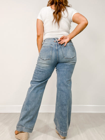 Judy Blue DOUBLE TAKE Double Button Waistband Wide Leg Jeans