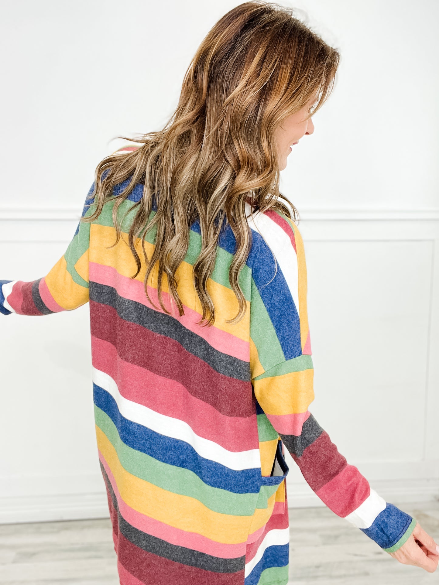 Long Sleeve Open Front Striped Knit Cardigan