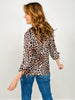 3/4 Tie Sleeves Leopard Print Top with Collar