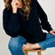 Oversized Cotton Slub Long Sleeve Top in Black