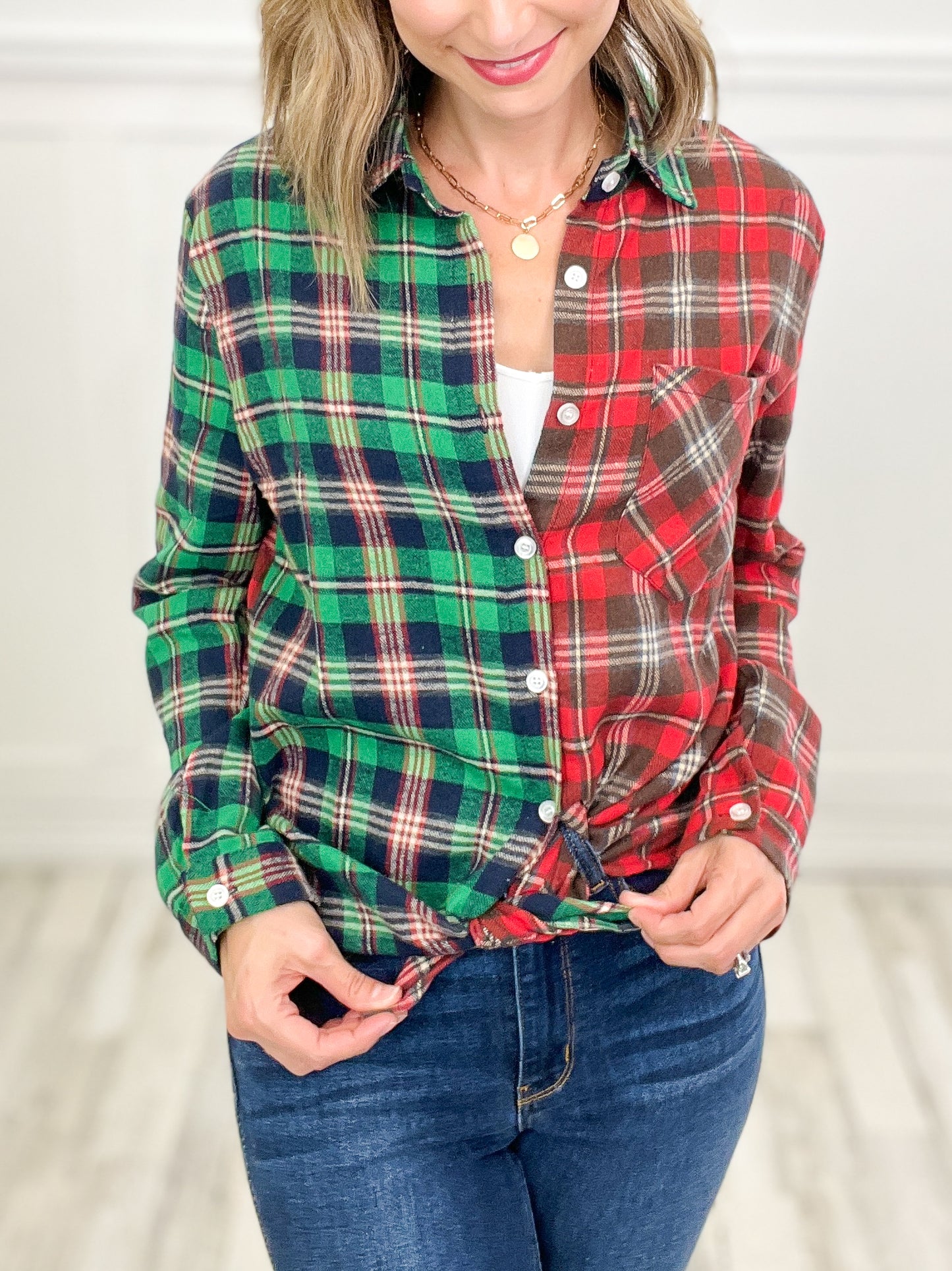 Da Bomb Multi-Colored Plaid Collared Button Down Shirt