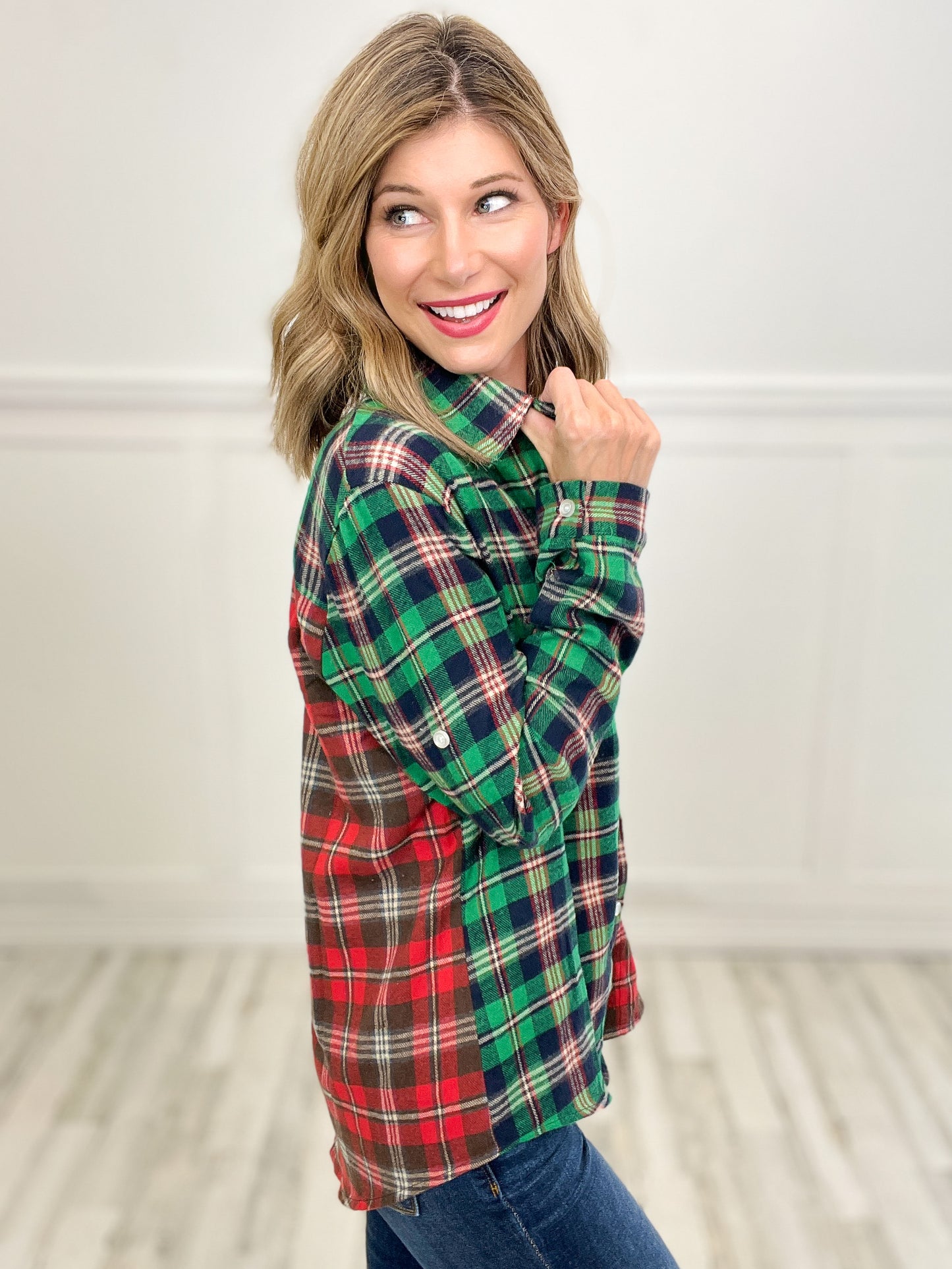 Da Bomb Multi-Colored Plaid Collared Button Down Shirt