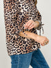 3/4 Tie Sleeves Leopard Print Top with Collar