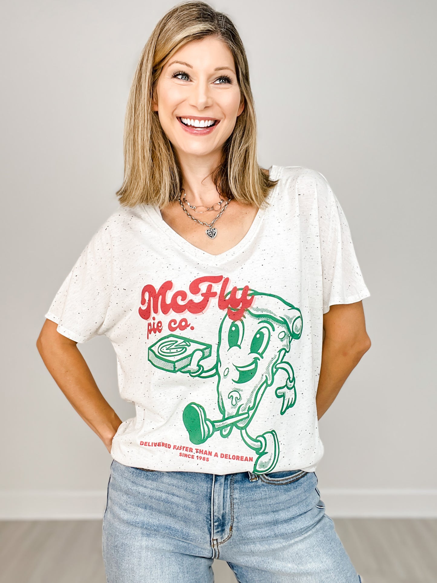 McFly Pizza Company V-Neck Graphic Tee