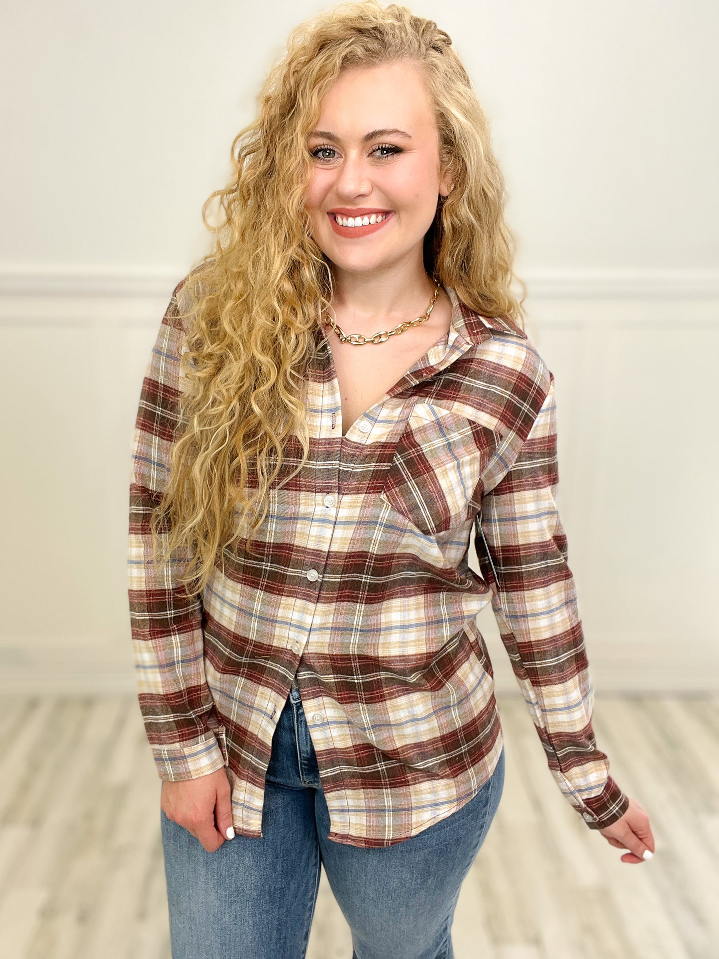 Roll Up Sleeve Button Down Plaid Boyfriend Shirt