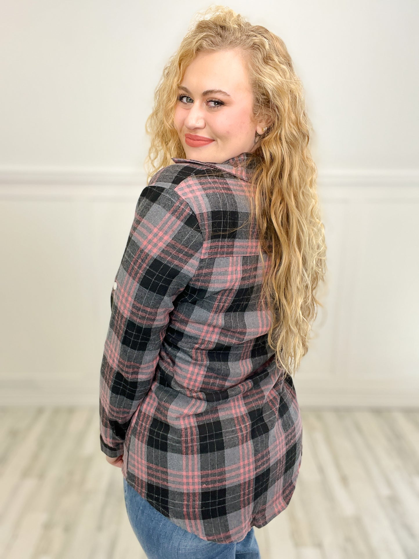 Check Flannel Shirt Dress with Long Sleeves