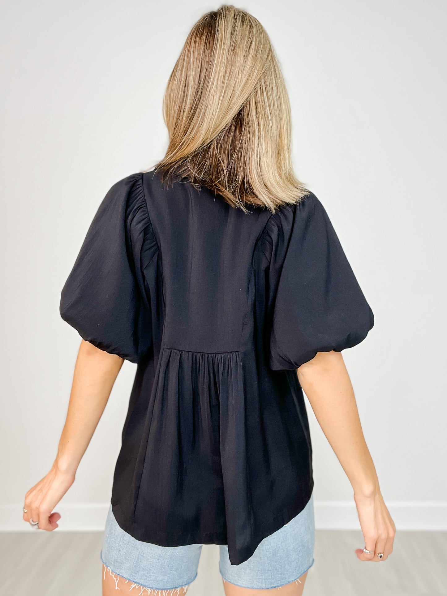 Bubble Sleeve Top with Front Yoke and Smocking Details