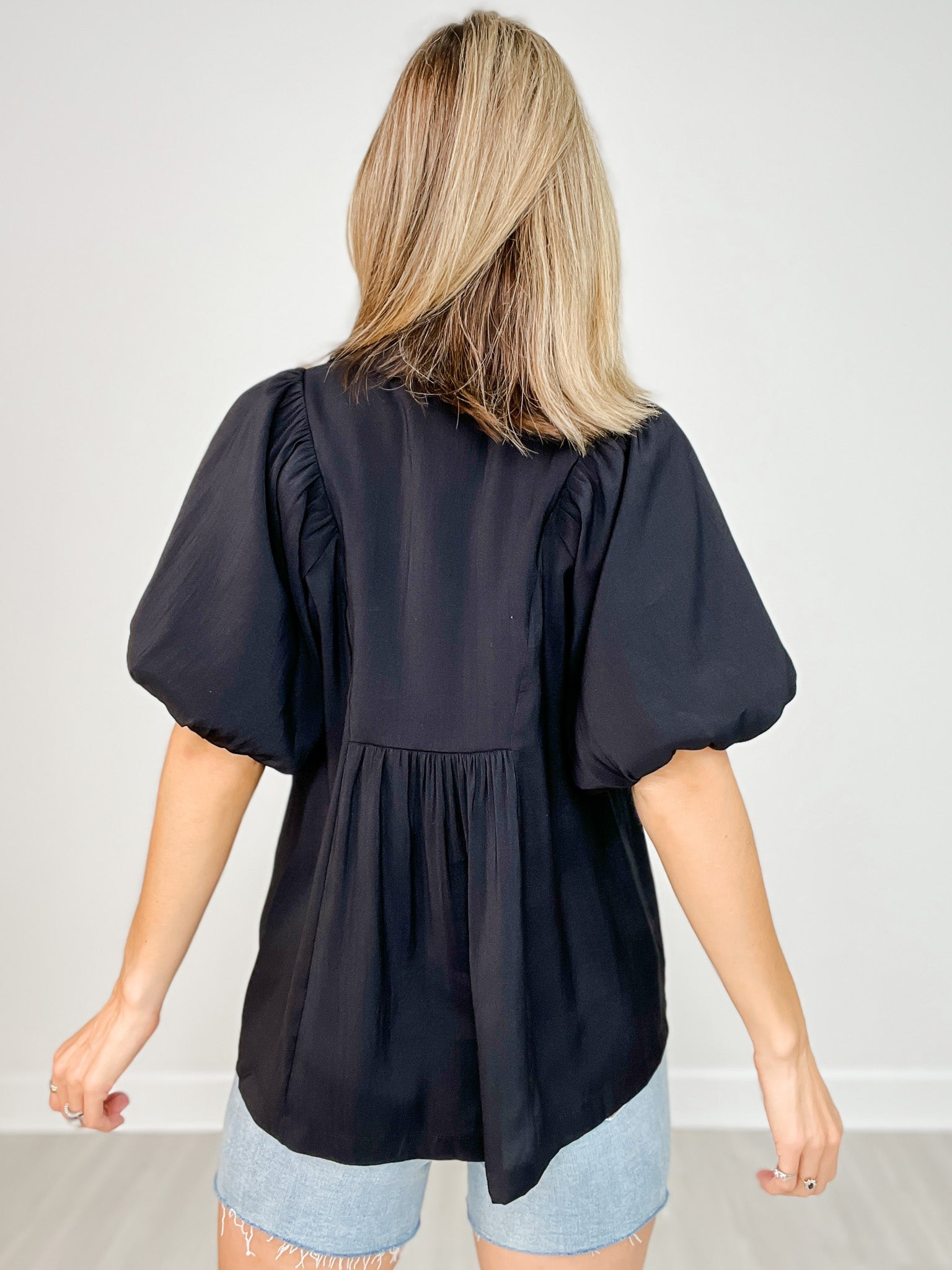 Bubble Sleeve Top with Front Yoke and Smocking Details