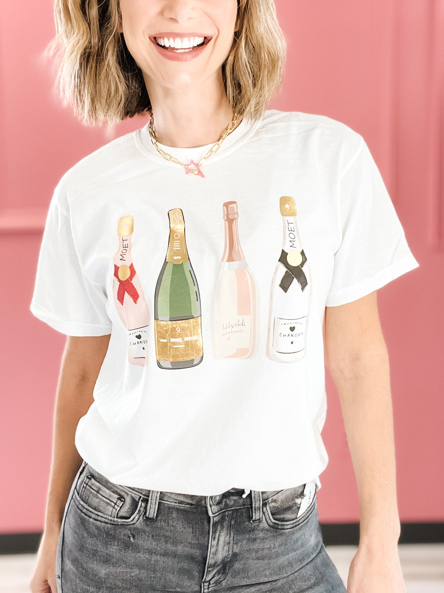 Champagne Bottles Gold Foil Graphic Tee