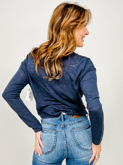 Slubby Front Twist Long Sleeve Top
