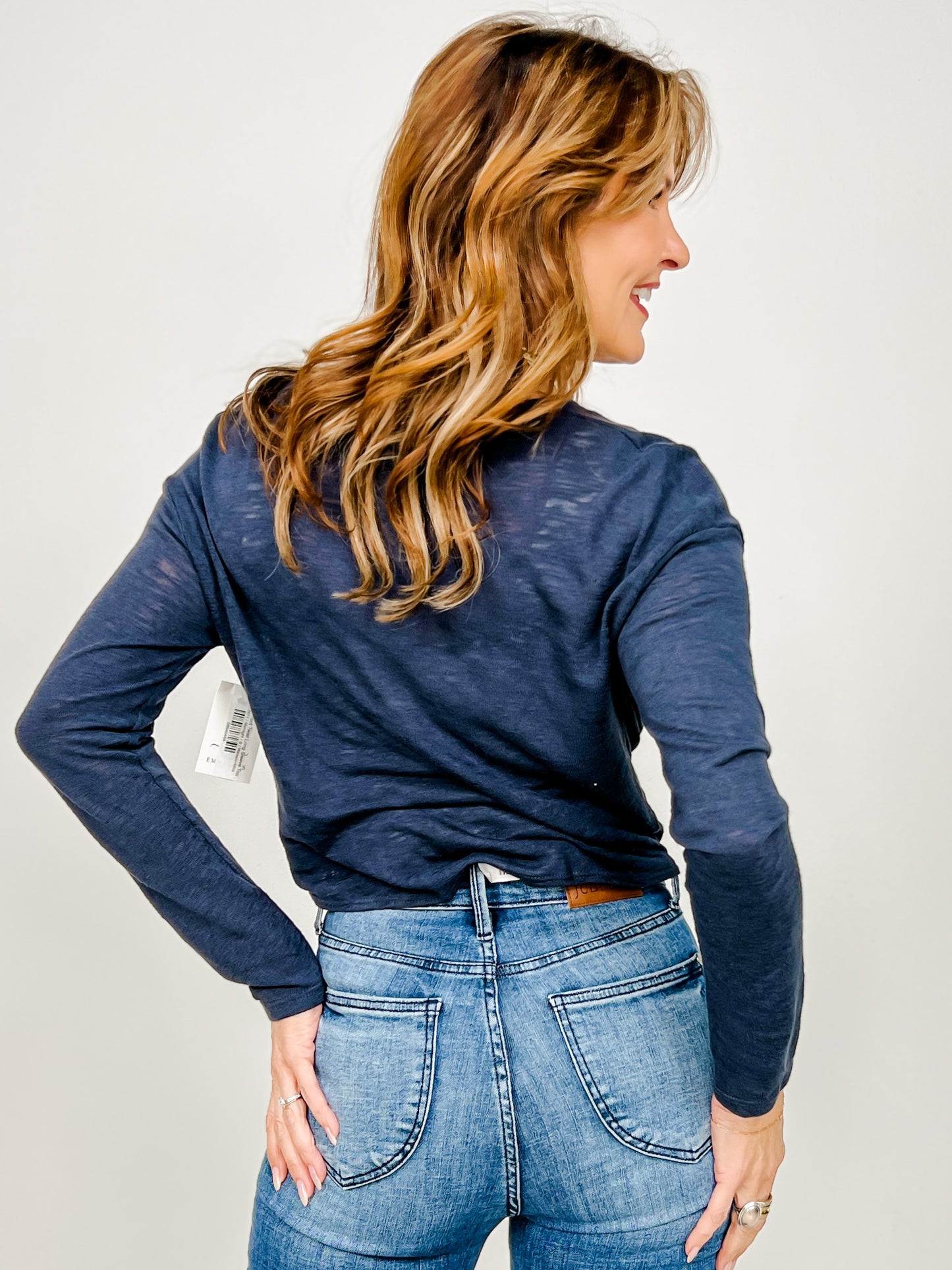 Slubby Front Twist Long Sleeve Top