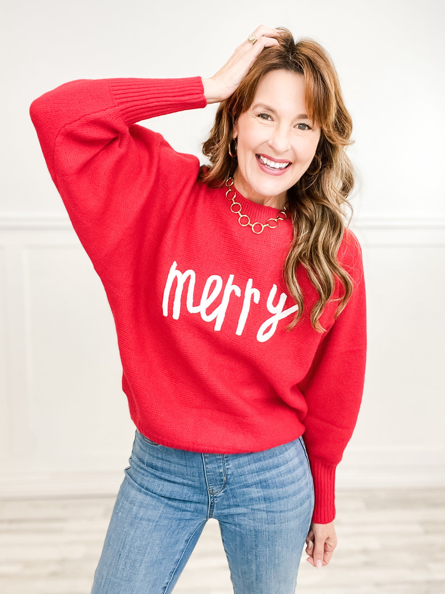 Merry Lettering Christmas Batwing Sweater