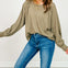 Long Sleeve Cropped Raglan Henley Top in Olive