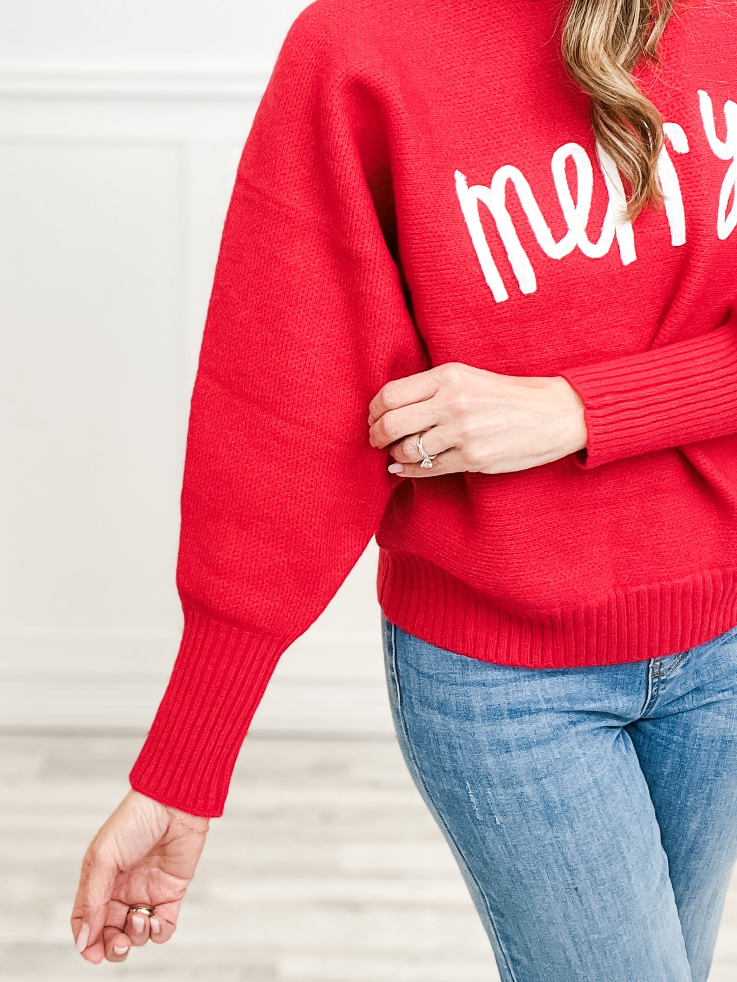 Merry Lettering Christmas Batwing Sweater