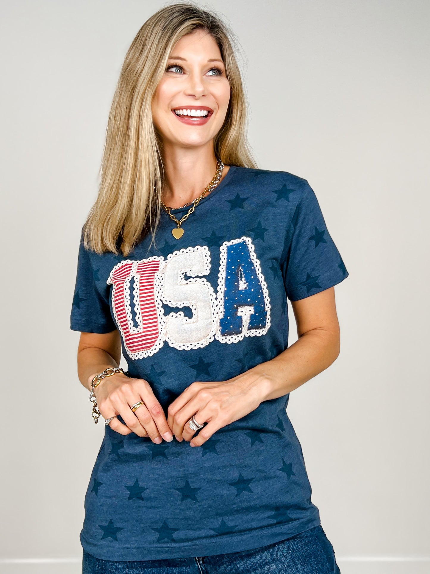 Lace Trimmed USA Graphic Tee