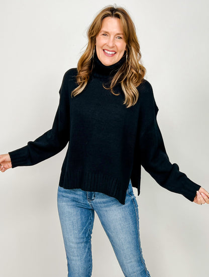 Solid High Neck Long Sleeve Loose Fit Knit Sweater