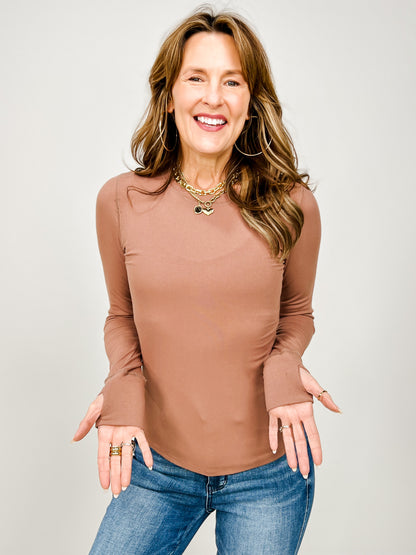 Baby Rib Long Sleeve Top With Thumb Holes