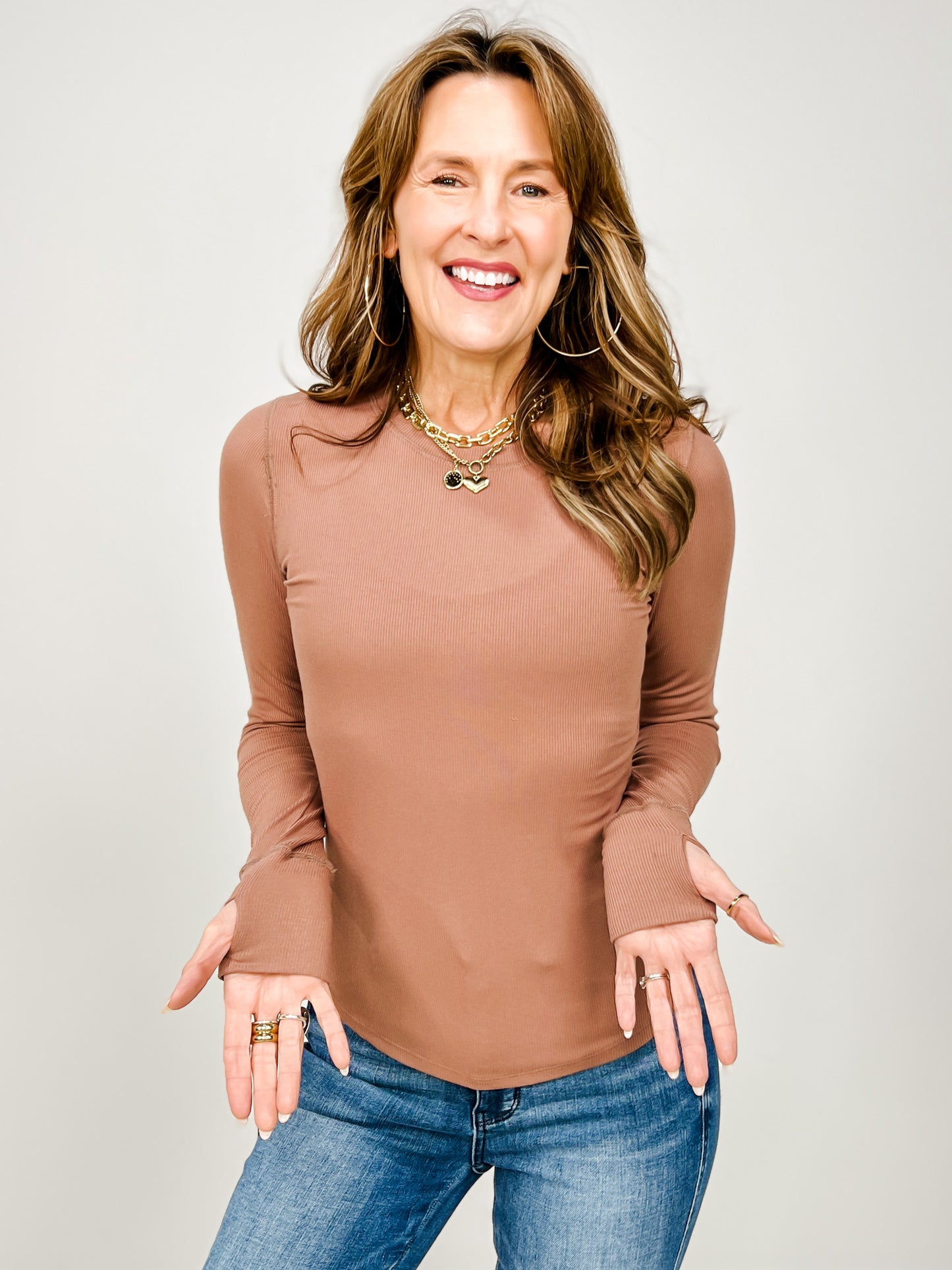 Baby Rib Long Sleeve Top With Thumb Holes