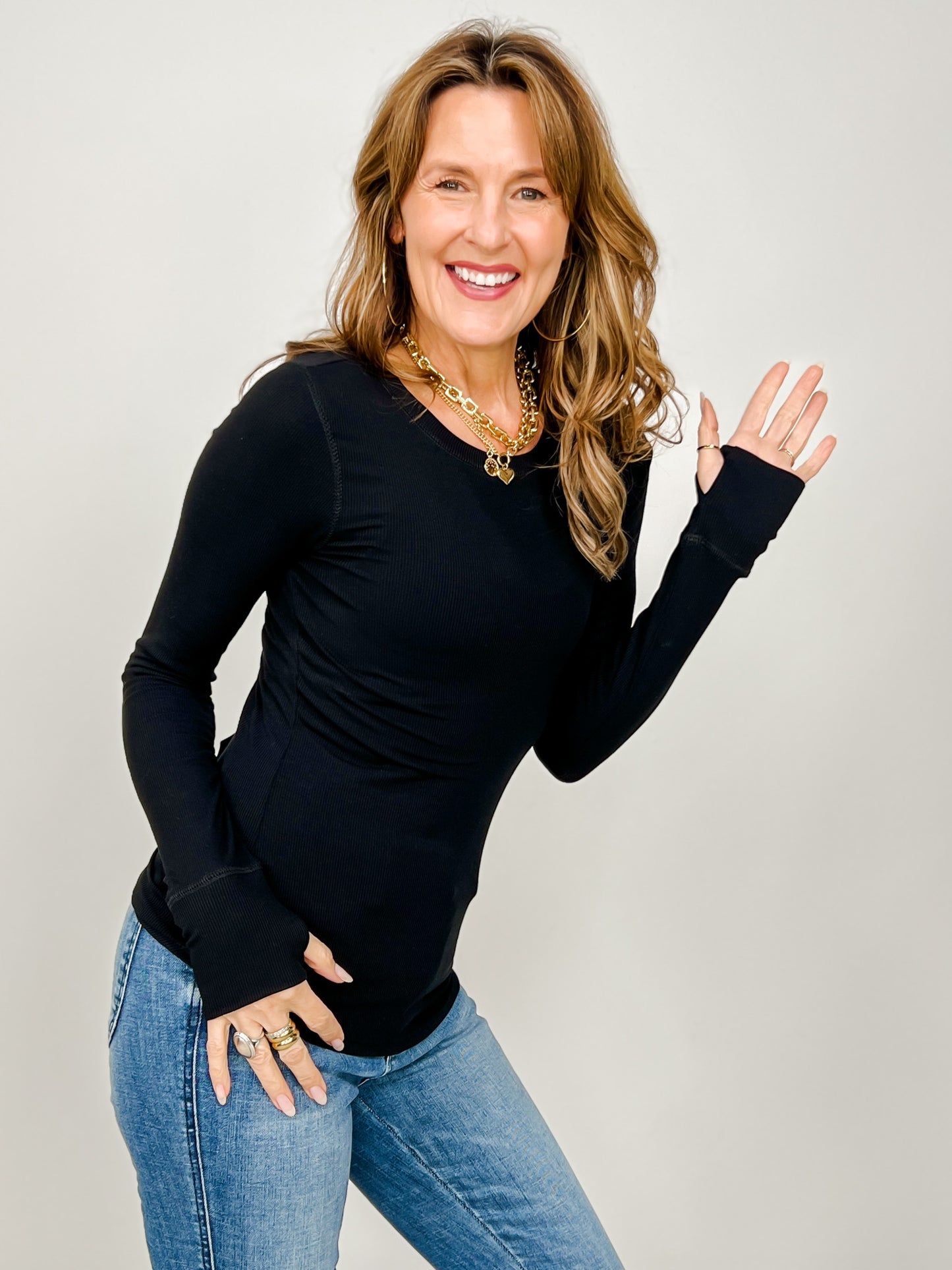 Baby Rib Long Sleeve Top With Thumb Holes