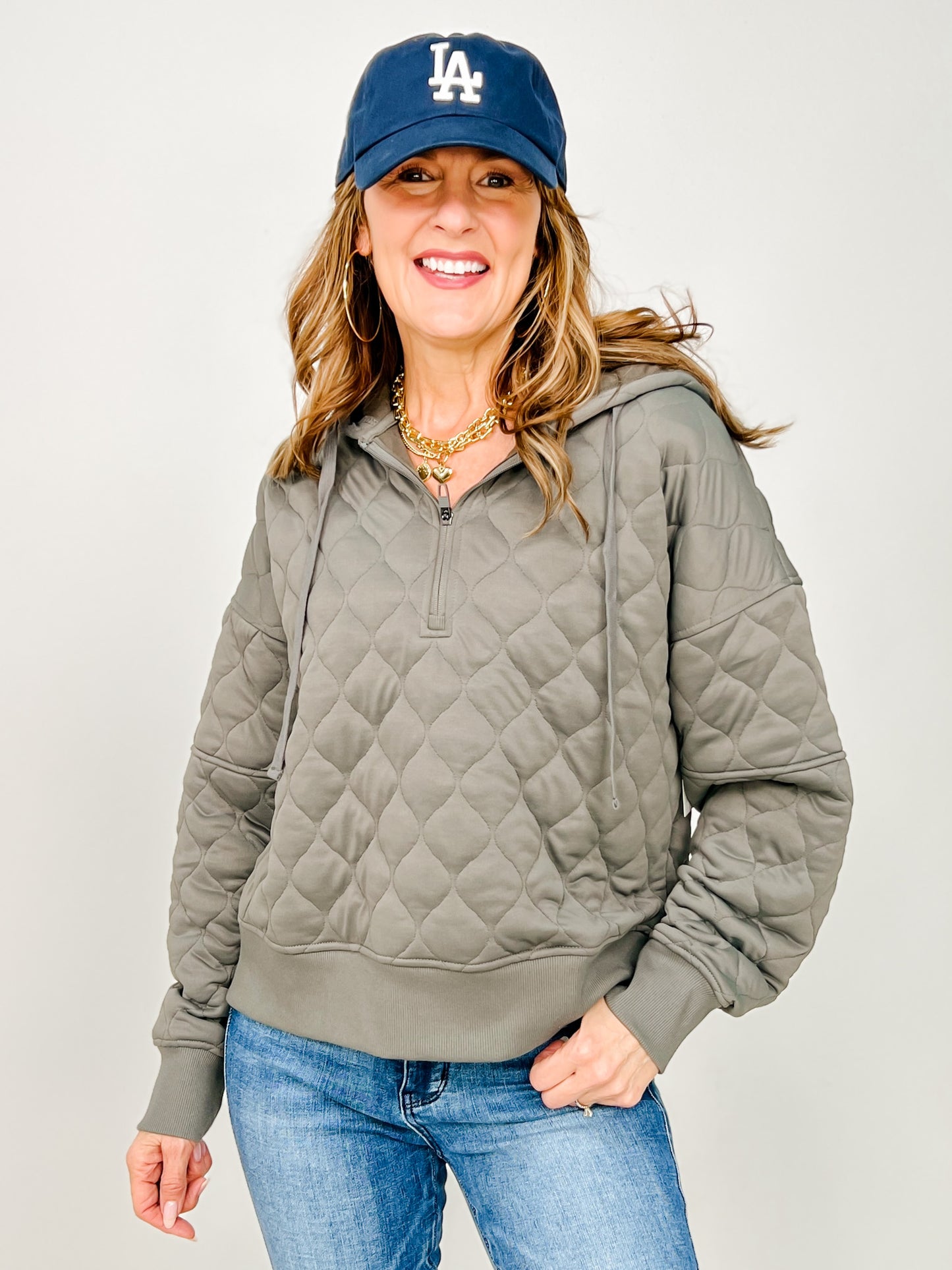 Quilted Quarter Zip Hoodie Jacket