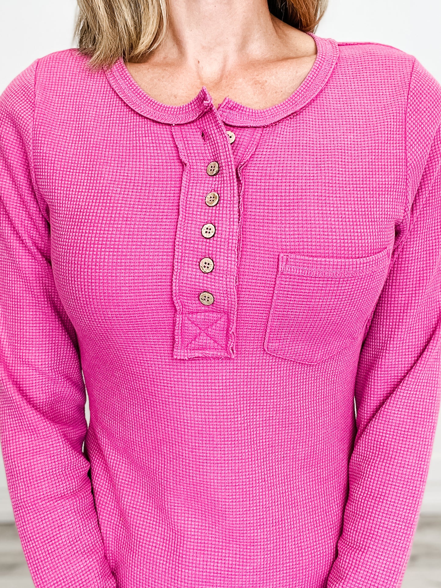 Button Down Washed Waffle Knit Top