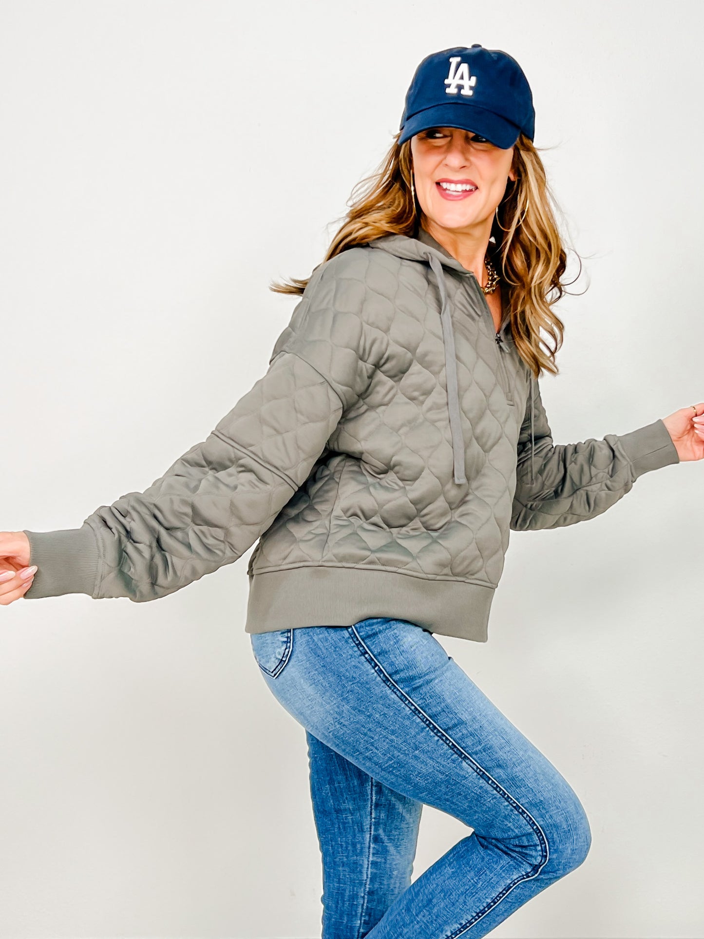 Quilted Quarter Zip Hoodie Jacket