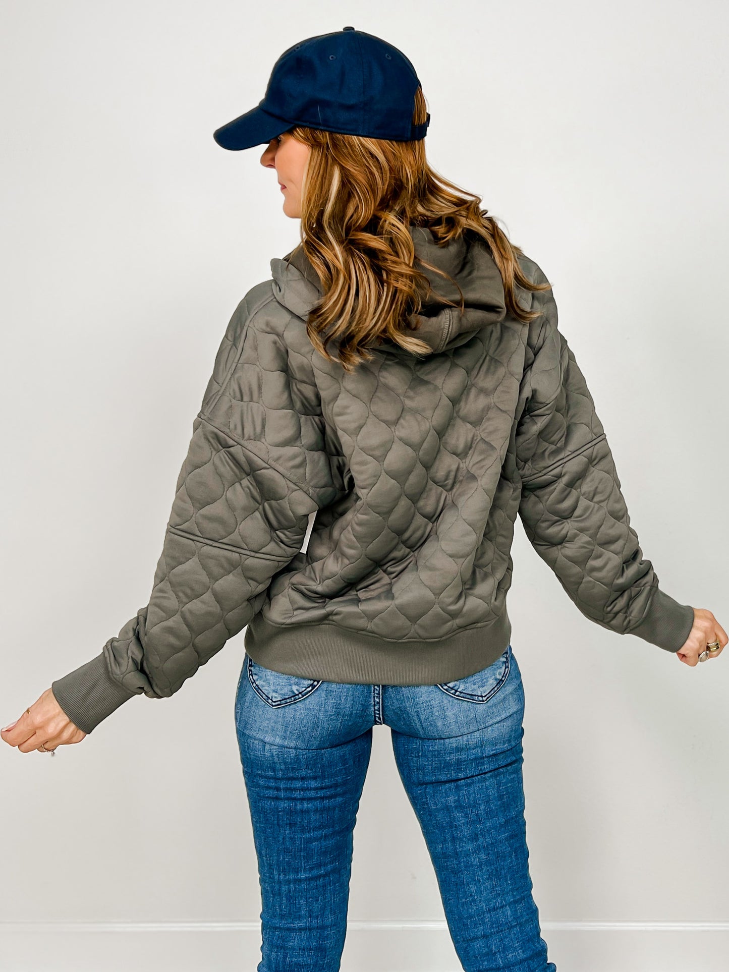 Quilted Quarter Zip Hoodie Jacket