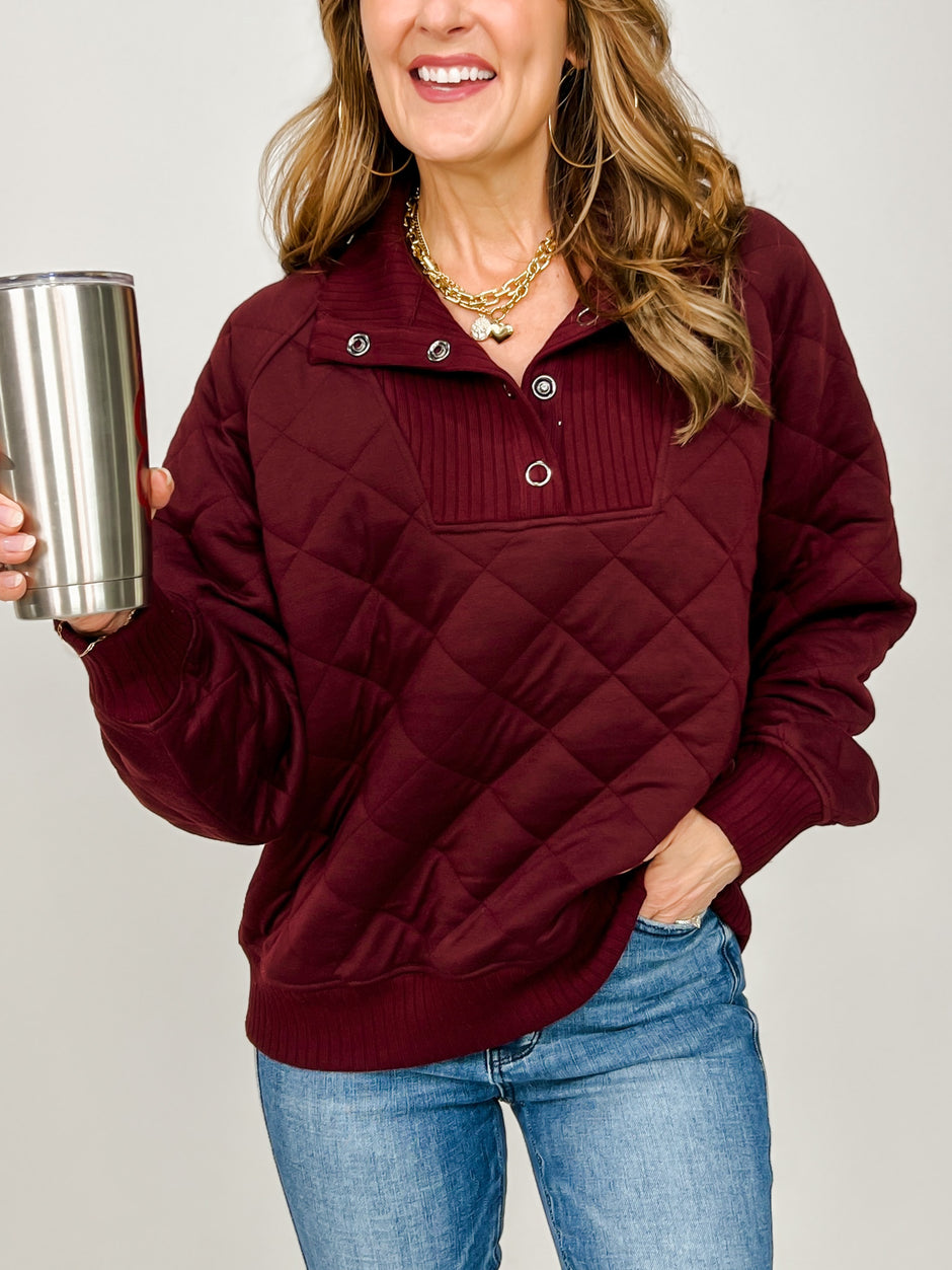 Long Sleeve Quilted Snap Pullover Jacket - GRP A