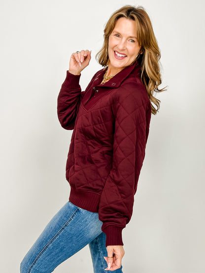 Long Sleeve Quilted Snap Pullover Jacket - GRP A