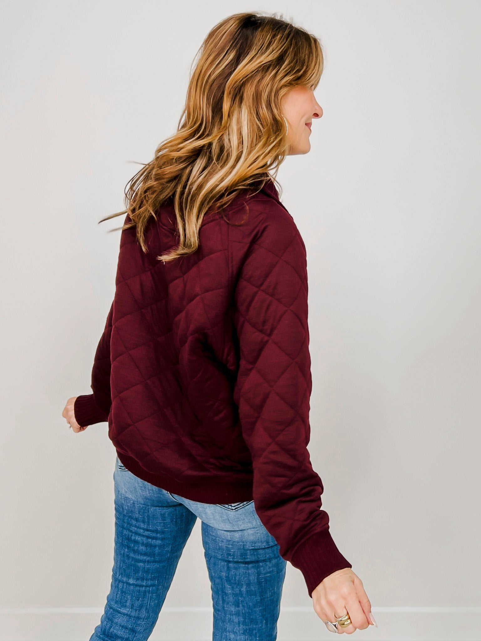 Long Sleeve Quilted Snap Pullover Jacket - GRP A