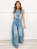 Denim Front Button Closure Jumpsuit