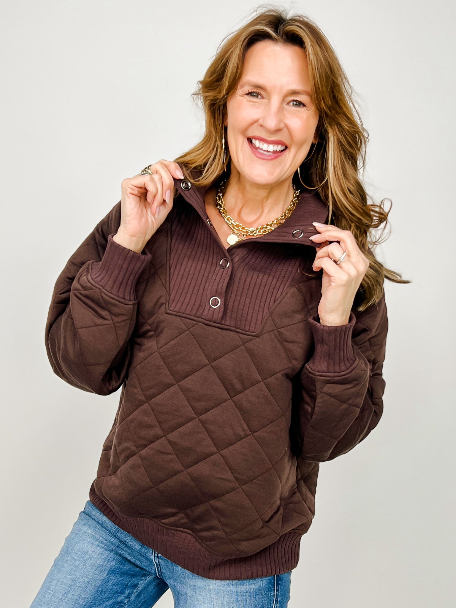 Long Sleeve Quilted Snap Pullover Jacket - GRP A