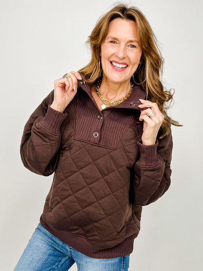 Long Sleeve Quilted Snap Pullover Jacket - GRP A