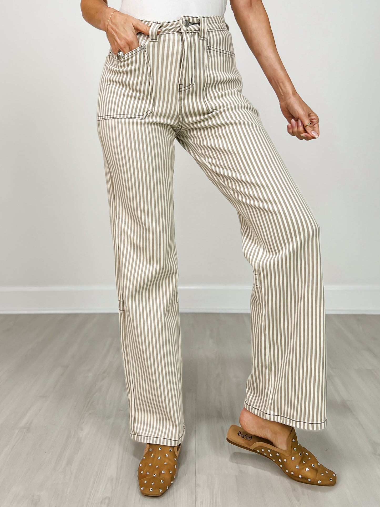 MICA Super High Loose Fit Straight Striped Jeans