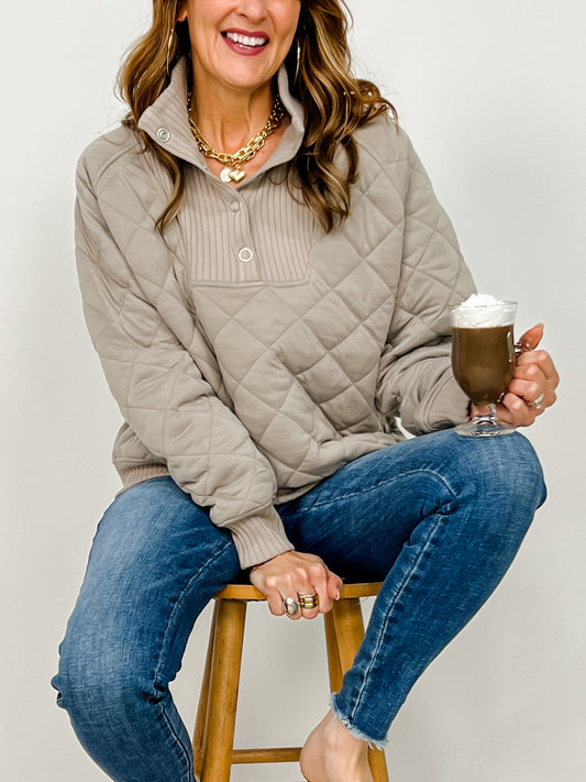 Long Sleeve Quilted Snap Pullover Jacket - GRP B