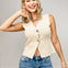 SLEEVELESS GOLD BUTTON KNIT SWEATER VEST