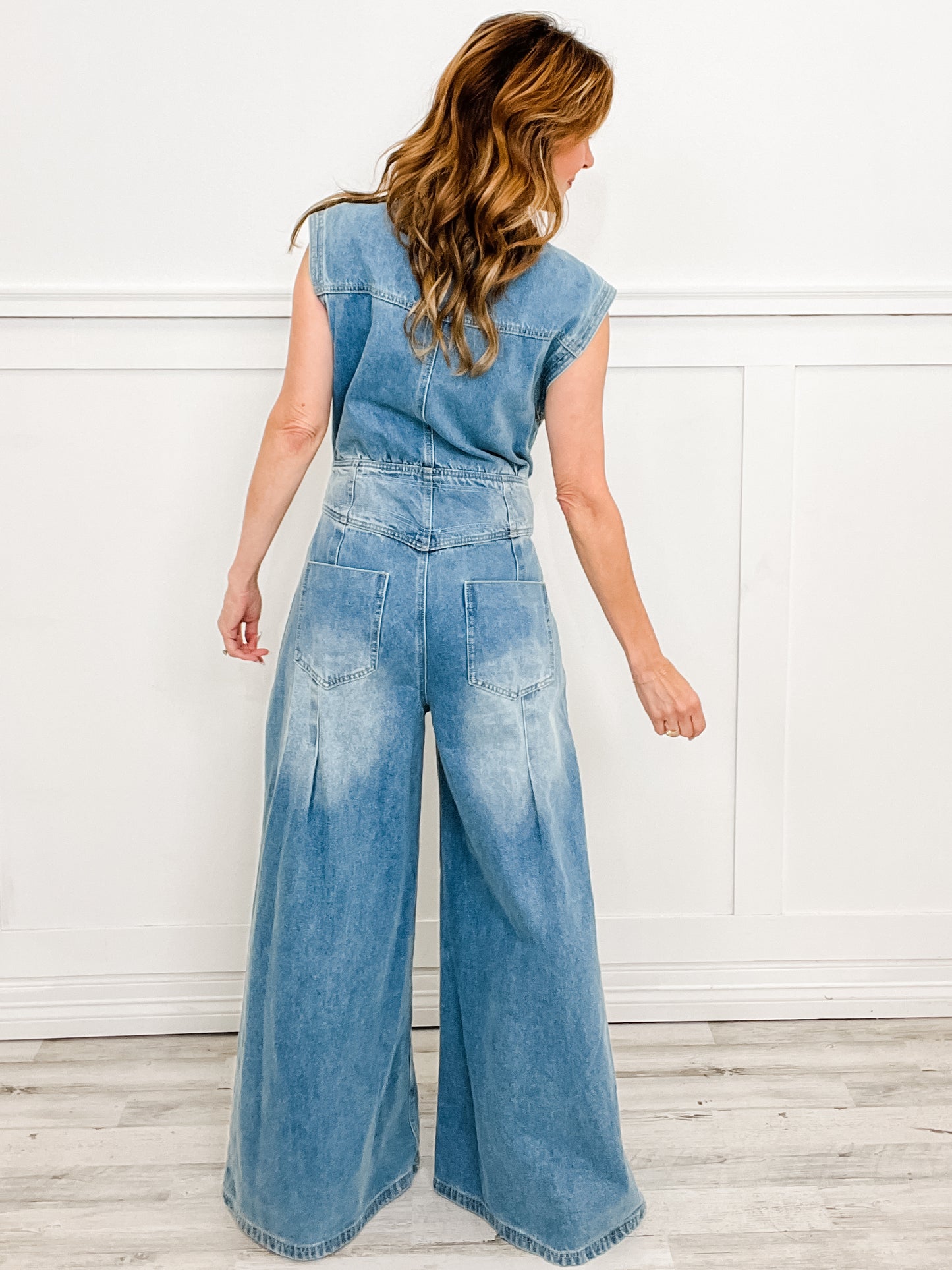 Denim Front Button Closure Jumpsuit