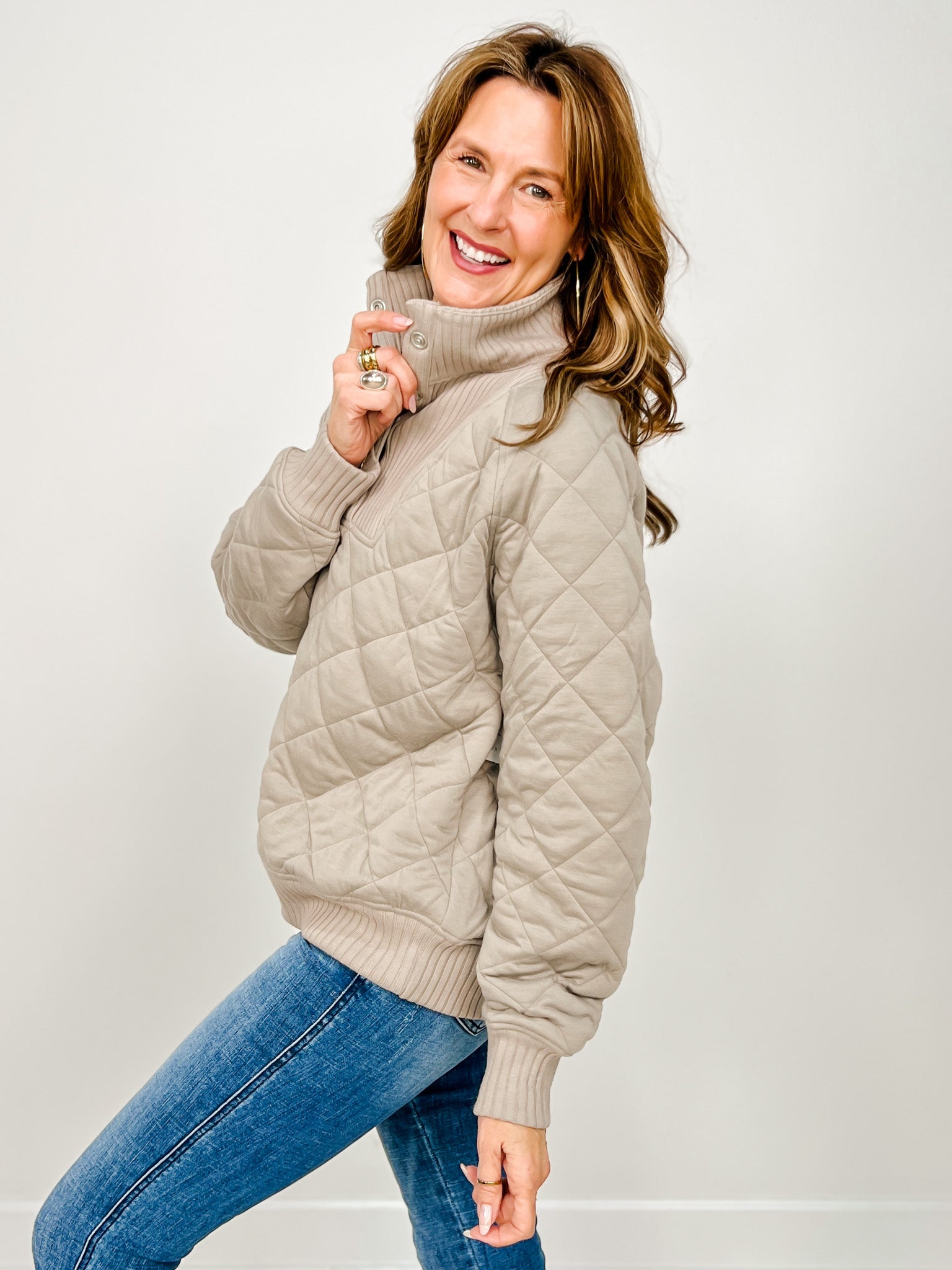 Long Sleeve Quilted Snap Pullover Jacket - GRP B