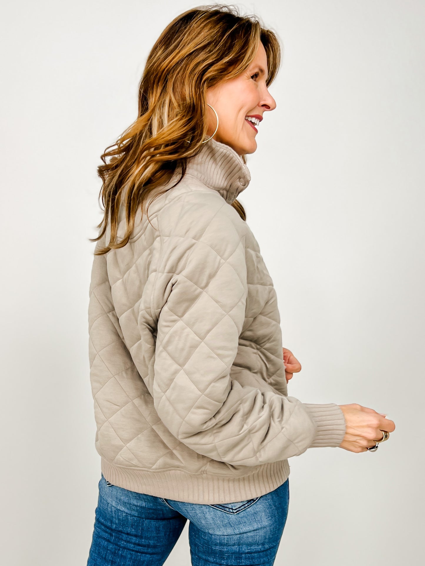 Long Sleeve Quilted Snap Pullover Jacket - GRP B