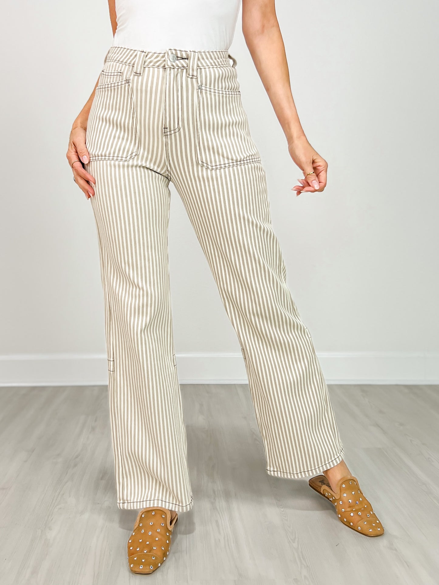 MICA Super High Loose Fit Straight Striped Jeans