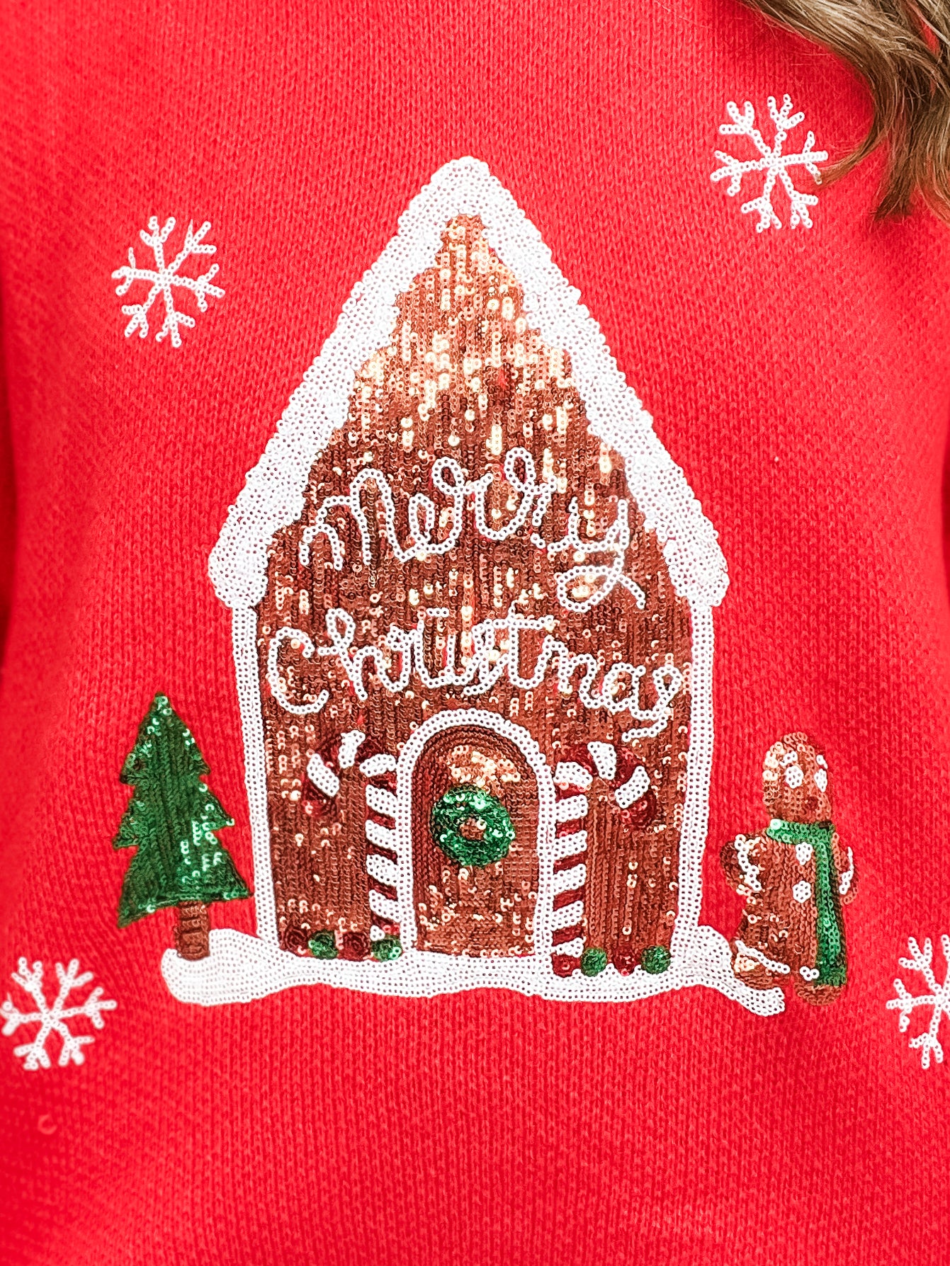 SEQUIN CHRISTMAS GINGERBREAD SNOWFLAKES SWEATER