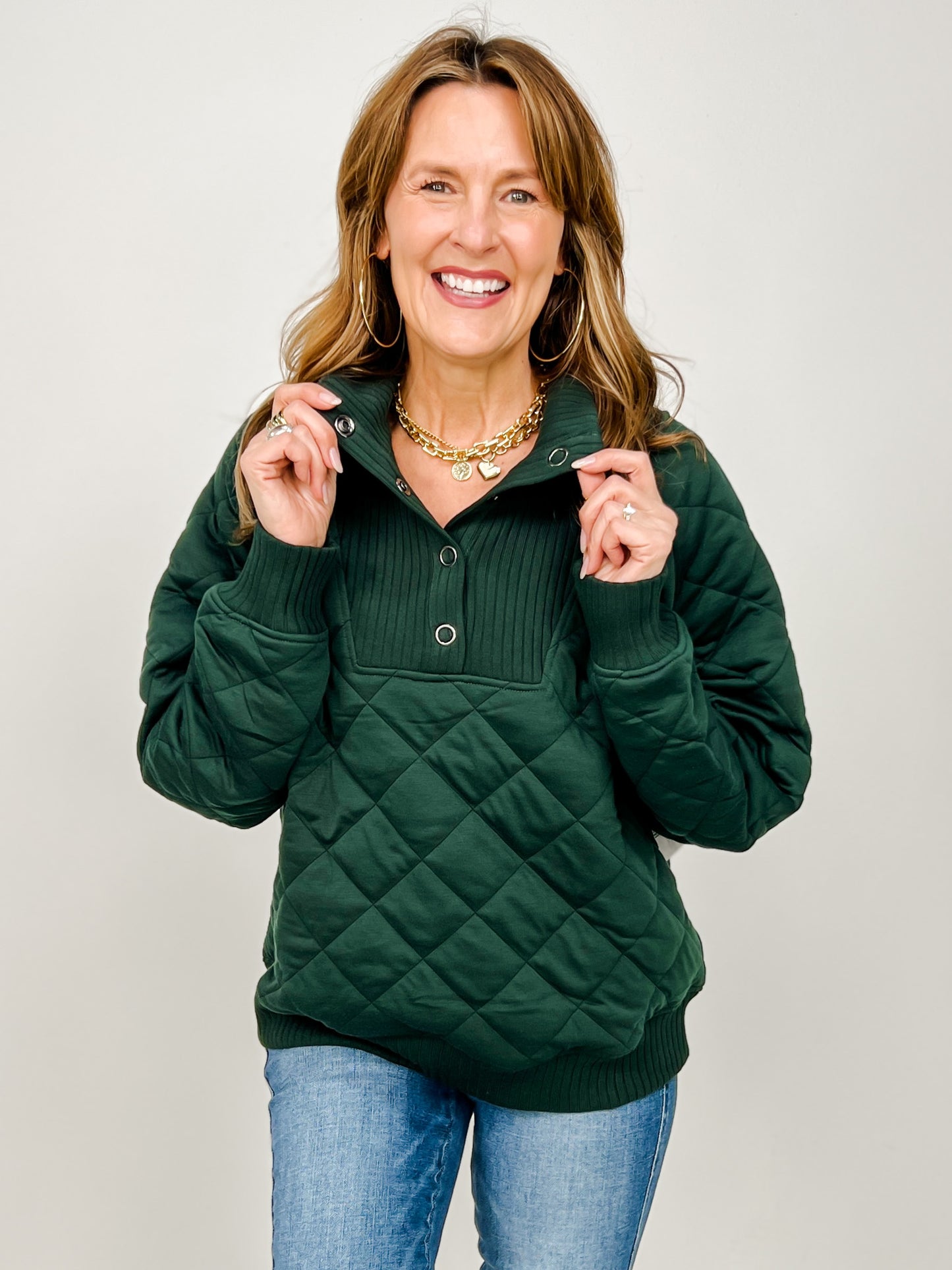 Long Sleeve Quilted Snap Pullover Jacket - GRP B