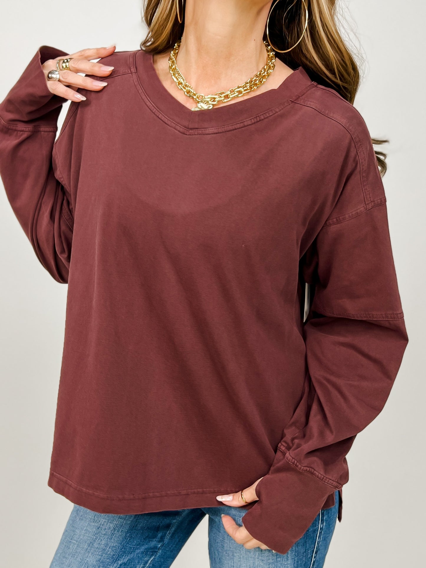 Pigment Washed Cotton V-Neck Top - GRP A