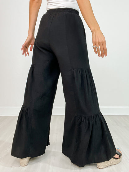 Textured Woven Tiered Detail Wide Leg Pants