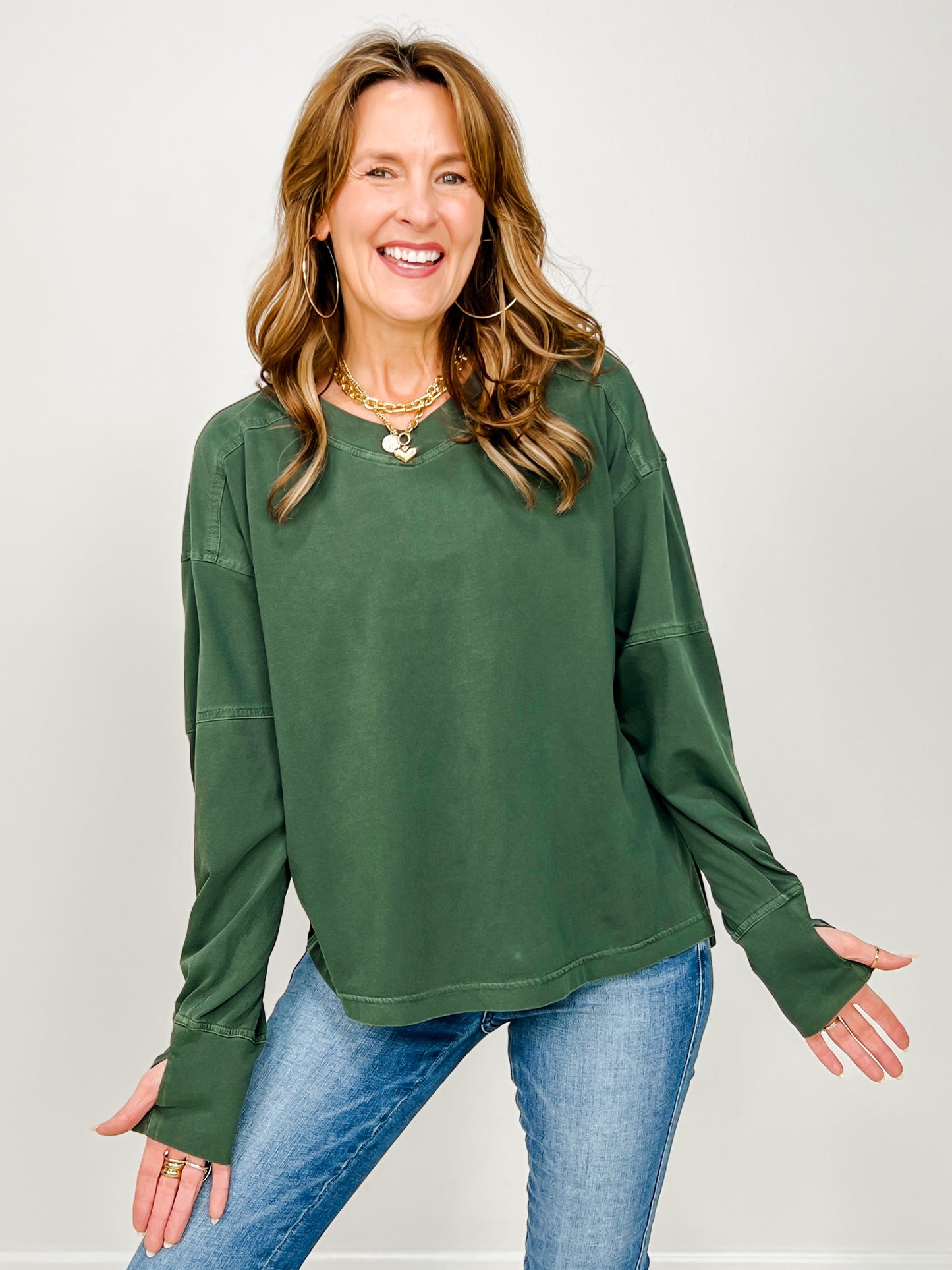 Pigment Washed Cotton V-Neck Top - GRP B