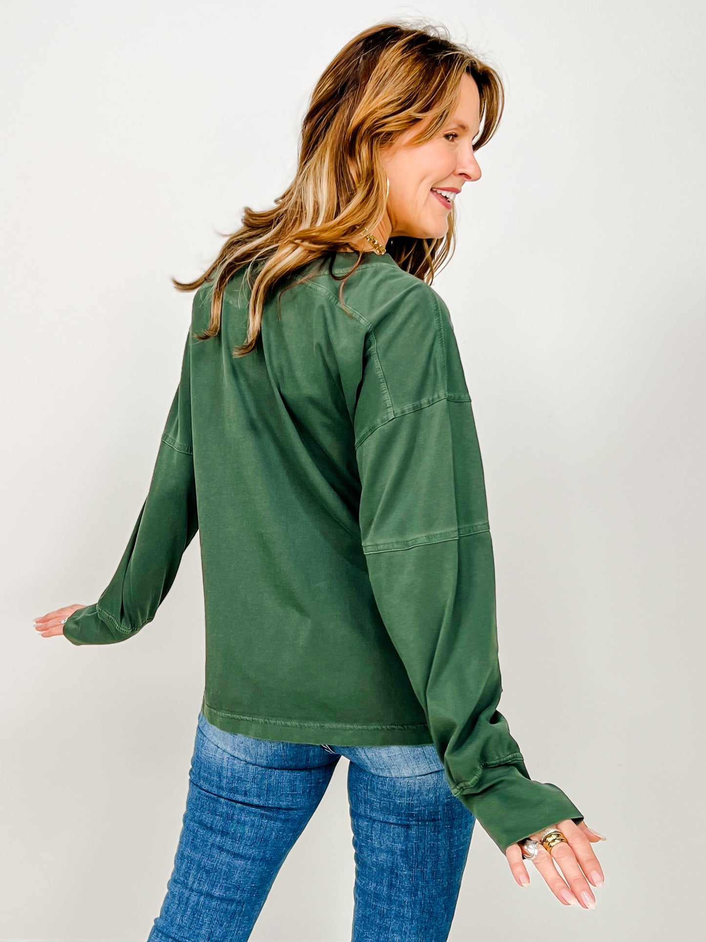 Pigment Washed Cotton V-Neck Top - GRP B