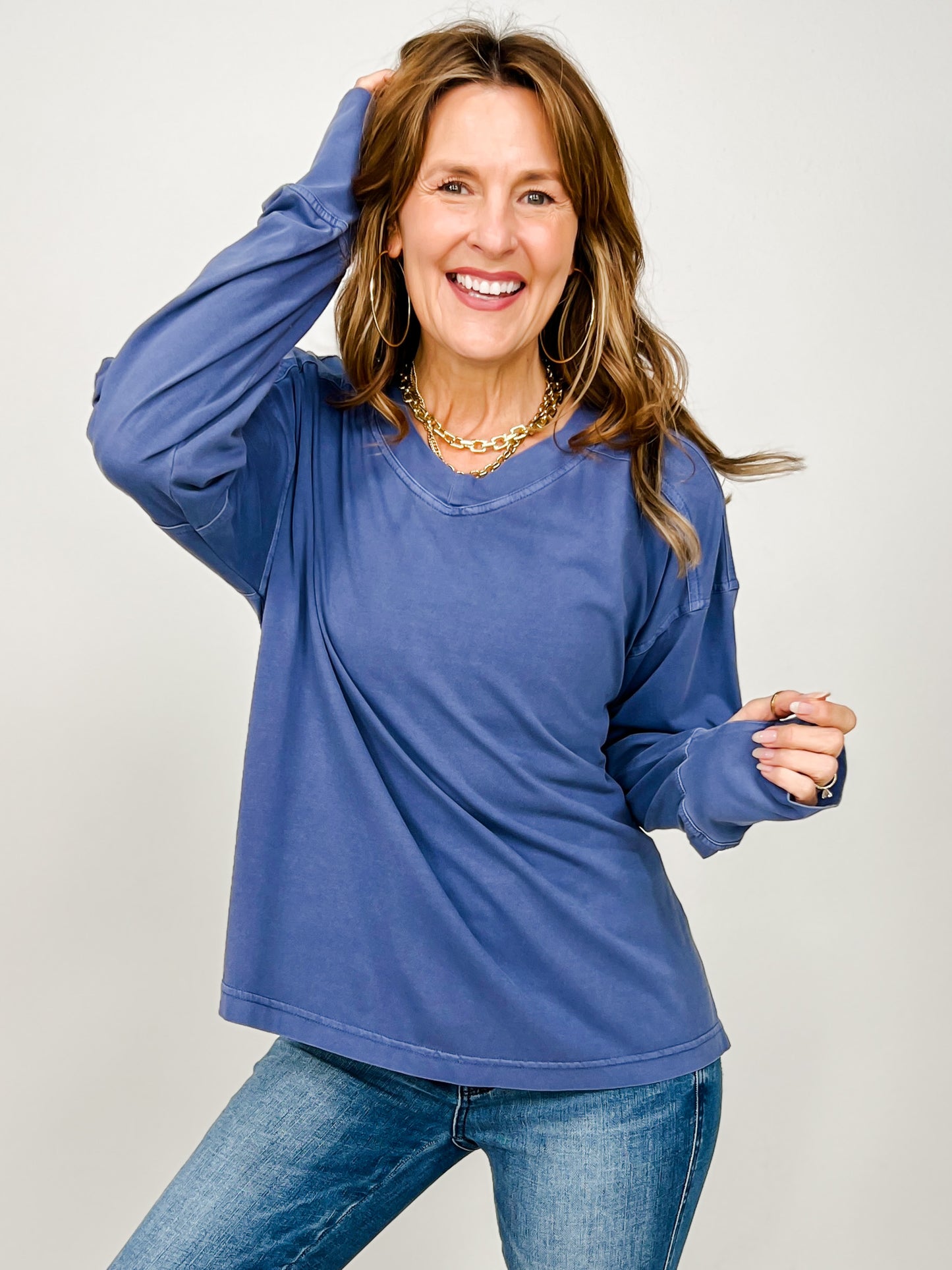 Pigment Washed Cotton V-Neck Top - GRP B