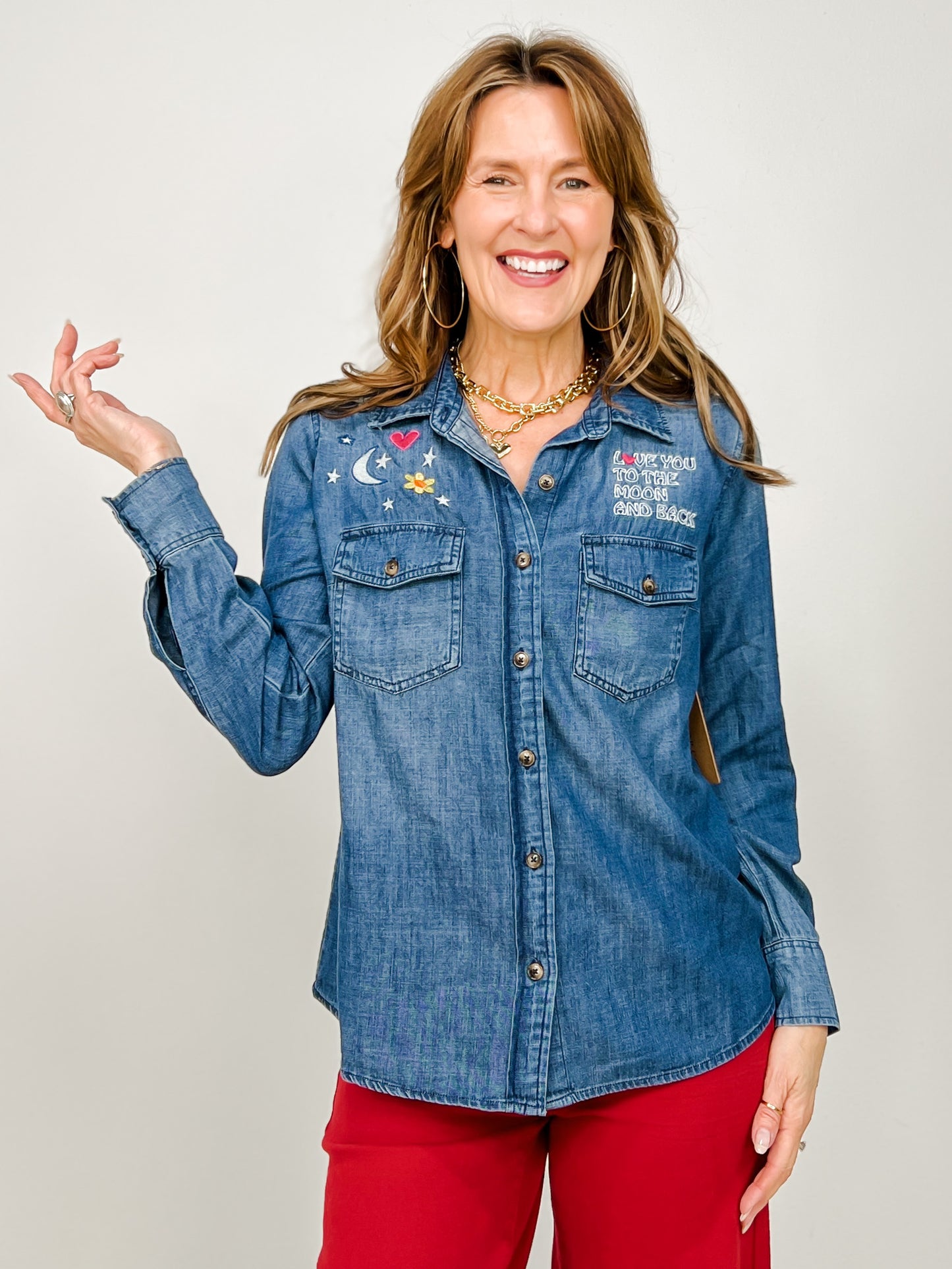 Billy T To The Moon and Back Button Down Top