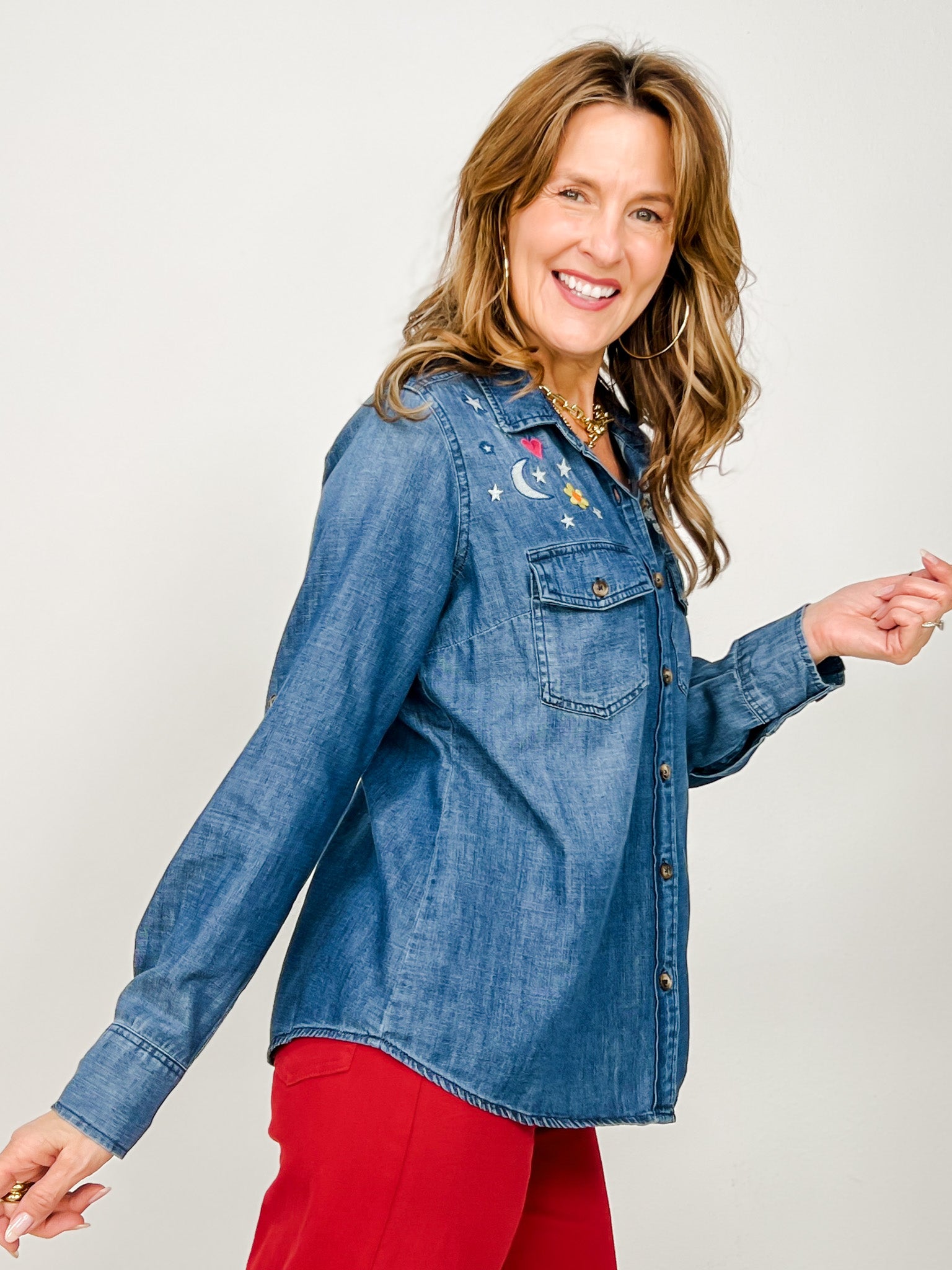 Billy T To The Moon and Back Button Down Top