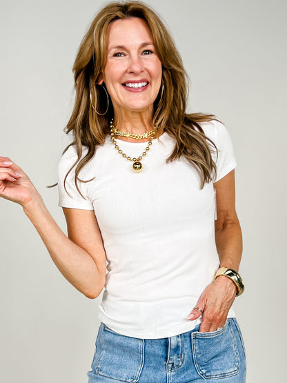 Short Sleeve Stretch Ribbed Jersey Top